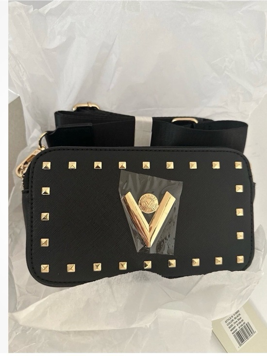 Valentino Orlandi Handbags - Valentino Orlandi Black Studded Crossbody Guitar Strap with Gold V Emblem